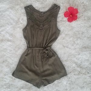 Olive Crochet Lace Romper